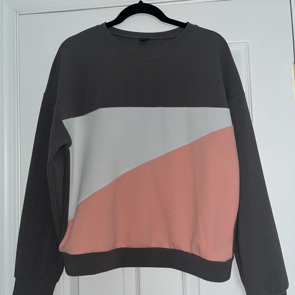 Colorblock Sweatshirt in Black, Gray, and Pink